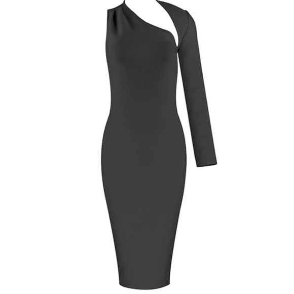 Black Bodycon One Shoulder Cocktail Dress